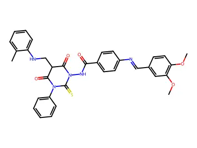 Benzamide, 4-(((3,4-dimethoxyphenyl)methylene)amino)-N-(tetrahydro-5-(((2-methylphenyl)amino)methyl)-4,6-dioxo-3-phenyl-2-thioxo-1(2H)-pyrimidinyl)- structure