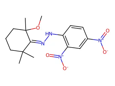 N-[(2-methoxy-2,6,6-trimethylcyclohexylidene)amino]-2,4-dinitroaniline structure