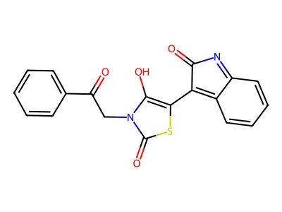 (E)-3-(2-oxo-2-phenylethyl)-5-(2-oxoindolin-3-ylidene)thiazolidine-2,4-dione structure