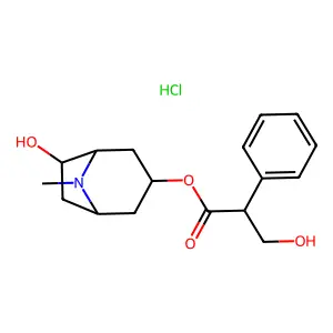 (1S,3S,5S,6S)-6-Hydroxy-8-methyl-8-azabicyclo[3.2.1]octan-3-yl (2S)-3-hydroxy-2-phenylpropanoate--hydrogen chloride (1/1) structure