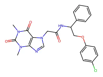 7H-Purine-7-acetamide, 1,2,3,6-tetrahydro-N-(2-(4-chlorophenoxy)-1-phenylethyl)-1,3-dimethyl-2,6-dioxo- structure