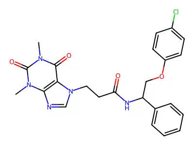 7H-Purine-7-propanamide, 1,2,3,6-tetrahydro-N-(2-(4-chlorophenoxy)-1-phenylethyl)-1,3-dimethyl-2,6-dioxo- structure