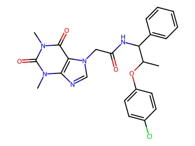 7H-Purine-7-acetamide, 1,2,3,6-tetrahydro-N-(2-(4-chlorophenoxy)-1-phenylpropyl)-1,3-dimethyl-2,6-dioxo- structure