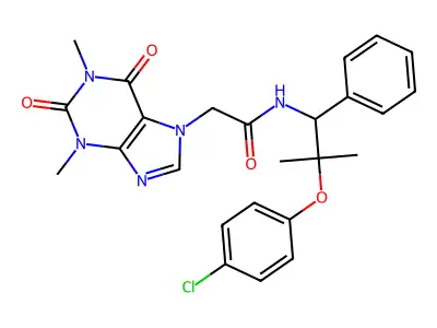 7H-Purine-7-acetamide, 1,2,3,6-tetrahydro-N-(2-(4-chlorophenoxy)-2-methyl-1-phenylpropyl)-1,3-dimethyl-2,6-dioxo- structure
