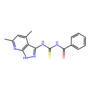 N-benzoyl-N'-(4,6-dimethyl-1H-pyrazolo[3,4-b]pyridin-3-yl)thiourea structure