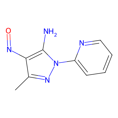 3-methyl-4-nitroso-1-(pyridin-2-yl)-1H-pyrazol-5-amine structure
