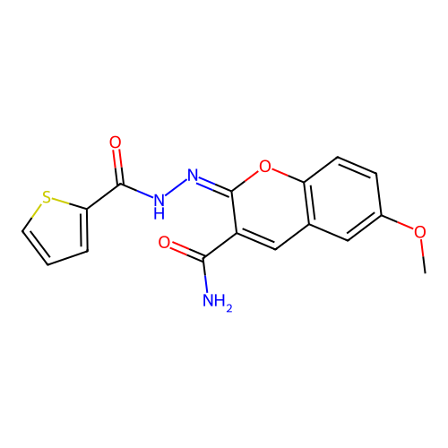 (2E)-6-methoxy-2-[(thien-2-ylcarbonyl)hydrazono]-2H-chromene-3-carboxamide structure