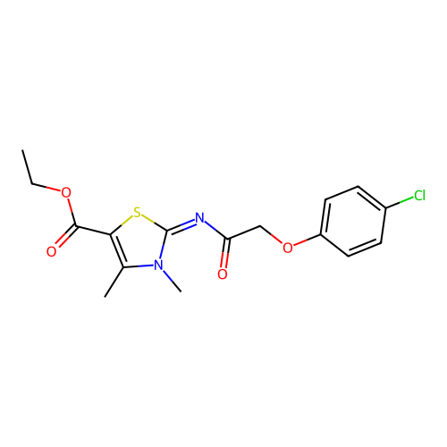 (Z)-ethyl 2-((2-(4-chlorophenoxy)acetyl)imino)-3,4-dimethyl-2,3-dihydrothiazole-5-carboxylate structure