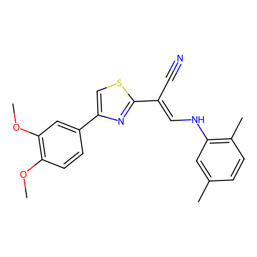 (E)-2-(4-(3,4-dimethoxyphenyl)thiazol-2-yl)-3-((2,5-dimethylphenyl)amino)acrylonitrile structure