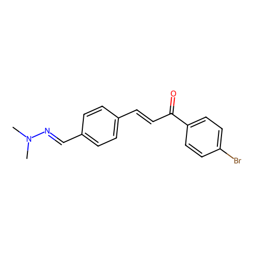 (E)-1-(4-bromophenyl)-3-(4-((E)-(2,2-dimethylhydrazono)methyl)phenyl)prop-2-en-1-one structure