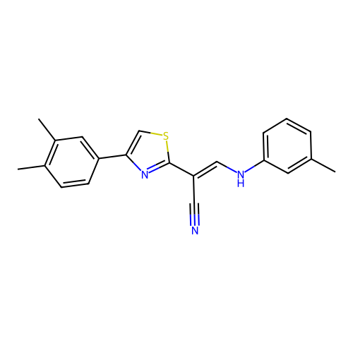 (E)-2-(4-(3,4-dimethylphenyl)thiazol-2-yl)-3-(m-tolylamino)acrylonitrile structure