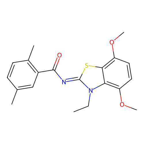 N-(3-ethyl-4,7-dimethoxy-1,3-benzothiazol-2-ylidene)-2,5-dimethylbenzamide structure
