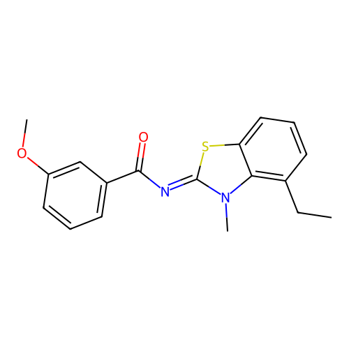 N-(4-ethyl-3-methyl-1,3-benzothiazol-2-ylidene)-3-methoxybenzamide structure