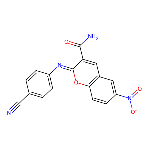 (2Z)-2-[(4-cyanophenyl)imino]-6-nitro-2H-chromene-3-carboxamide structure
