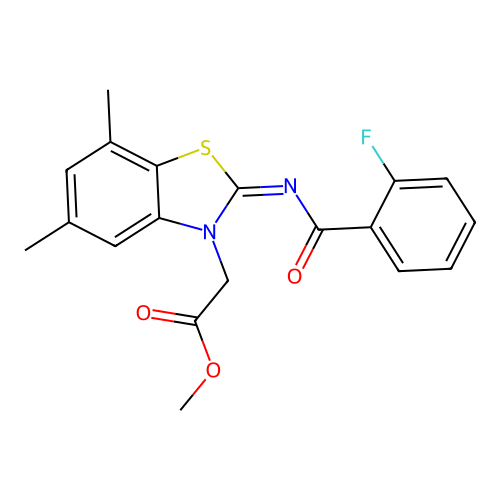 Methyl 2-[2-(2-fluorobenzoyl)imino-5,7-dimethyl-1,3-benzothiazol-3-yl]acetate structure