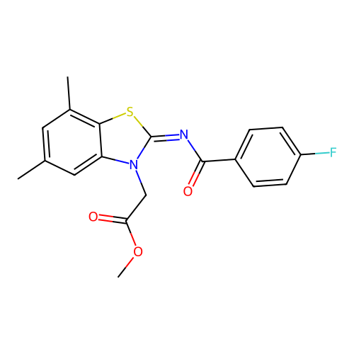 Methyl 2-[2-(4-fluorobenzoyl)imino-5,7-dimethyl-1,3-benzothiazol-3-yl]acetate structure