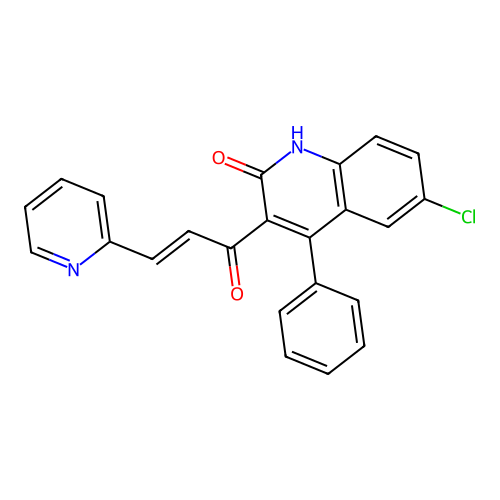 6-chloro-4-phenyl-3-[(E)-3-pyridin-2-ylprop-2-enoyl]-1H-quinolin-2-one structure