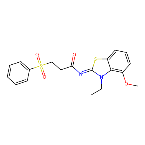 3-(benzenesulfonyl)-N-(3-ethyl-4-methoxy-1,3-benzothiazol-2-ylidene)propanamide structure
