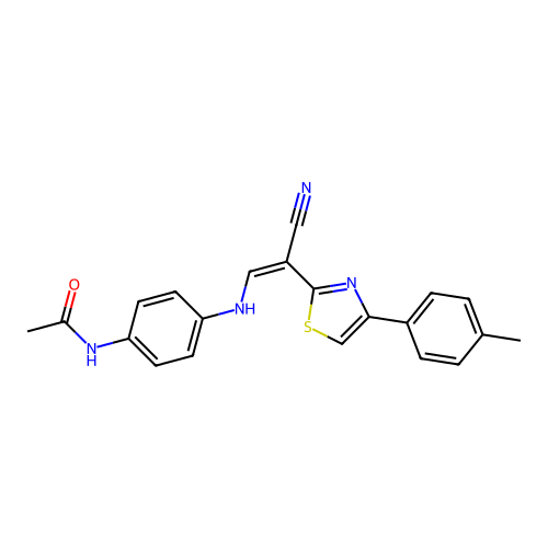 (Z)-N-(4-((2-cyano-2-(4-(p-tolyl)thiazol-2-yl)vinyl)amino)phenyl)acetamide structure