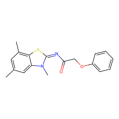2-phenoxy-N-(3,5,7-trimethyl-1,3-benzothiazol-2-ylidene)acetamide structure