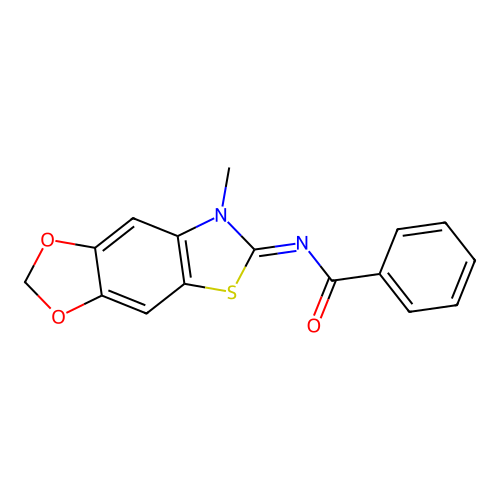 N-(7-methyl-[1,3]dioxolo[4,5-f][1,3]benzothiazol-6-ylidene)benzamide structure