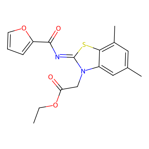 Ethyl 2-[2-(furan-2-carbonylimino)-5,7-dimethyl-1,3-benzothiazol-3-yl]acetate structure