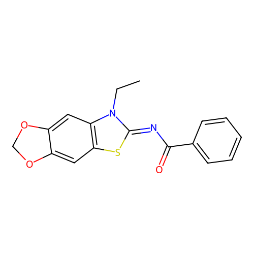 N-(7-ethyl-[1,3]dioxolo[4,5-f][1,3]benzothiazol-6-ylidene)benzamide structure