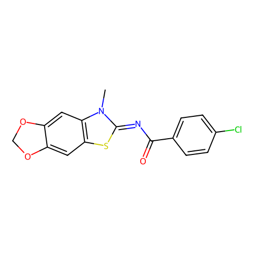 4-chloro-N-(7-methyl-[1,3]dioxolo[4,5-f][1,3]benzothiazol-6-ylidene)benzamide structure