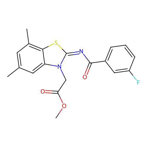 Methyl 2-[2-(3-fluorobenzoyl)imino-5,7-dimethyl-1,3-benzothiazol-3-yl]acetate structure