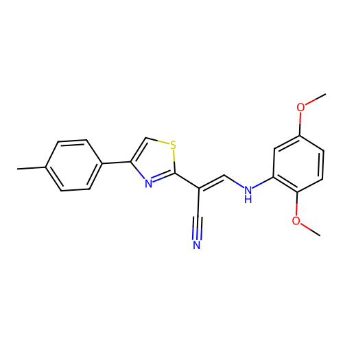 (E)-3-((2,5-dimethoxyphenyl)amino)-2-(4-(p-tolyl)thiazol-2-yl)acrylonitrile structure