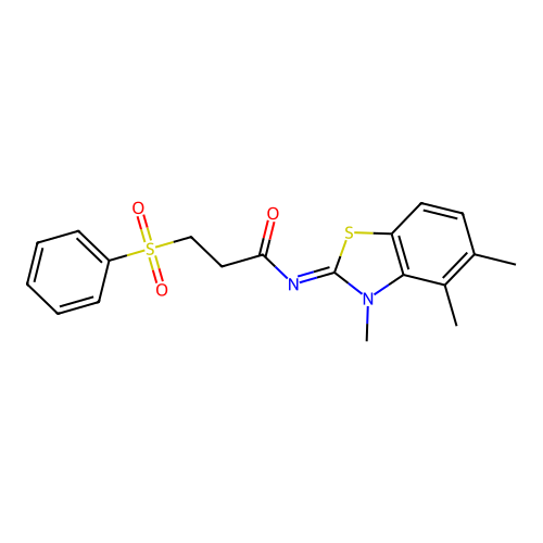 3-(benzenesulfonyl)-N-(3,4,5-trimethyl-1,3-benzothiazol-2-ylidene)propanamide structure