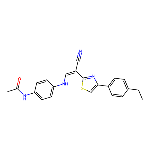 (Z)-N-(4-((2-cyano-2-(4-(4-ethylphenyl)thiazol-2-yl)vinyl)amino)phenyl)acetamide structure