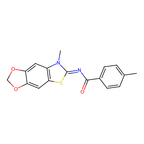 4-methyl-N-(7-methyl-[1,3]dioxolo[4,5-f][1,3]benzothiazol-6-ylidene)benzamide structure