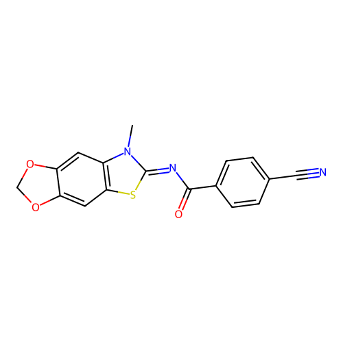 4-cyano-N-(7-methyl-[1,3]dioxolo[4,5-f][1,3]benzothiazol-6-ylidene)benzamide structure