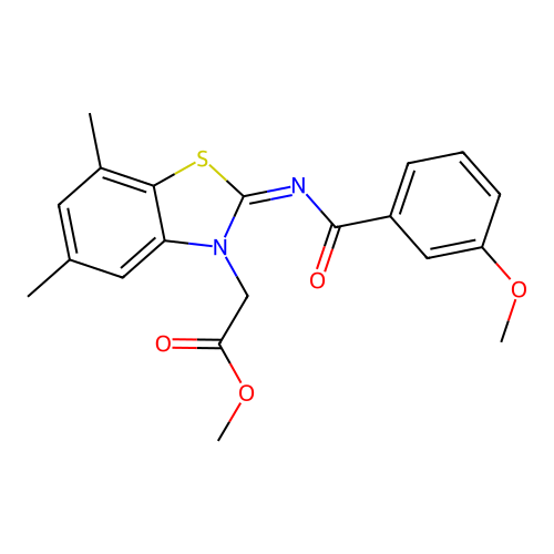 Methyl 2-[2-(3-methoxybenzoyl)imino-5,7-dimethyl-1,3-benzothiazol-3-yl]acetate structure