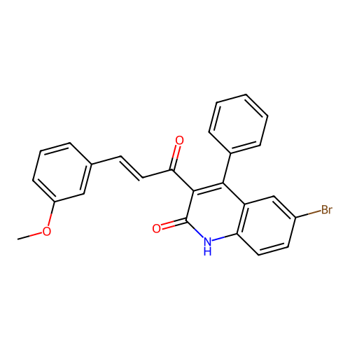 (E)-6-bromo-3-(3-(3-methoxyphenyl)acryloyl)-4-phenylquinolin-2(1H)-one structure