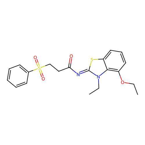 3-(benzenesulfonyl)-N-[(2E)-4-ethoxy-3-ethyl-2,3-dihydro-1,3-benzothiazol-2-ylidene]propanamide structure
