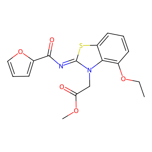 methyl 2-[4-ethoxy-2-(furan-2-carbonylimino)-1,3-benzothiazol-3-yl]acetate structure