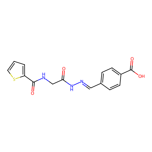 4-({2-[(Thiophene-2-carbonyl)-amino]-acetyl}-hydrazonomethyl)-benzoic acid structure