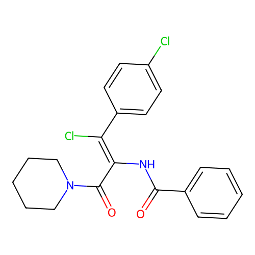 N-[1-chloro-1-(4-chlorophenyl)-3-oxo-3-piperidin-1-ylprop-1-en-2-yl]benzamide structure