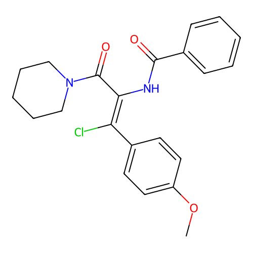 N-[2-chloro-2-(4-methoxyphenyl)-1-(piperidine-1-carbonyl)vinyl]benzamide structure