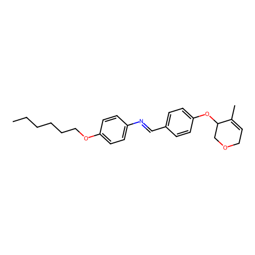 (E)-4-(hexyloxy)-N-(4-((4-methyl-3,6-dihydro-2H-pyran-3-yl)oxy)benzylidene)aniline structure