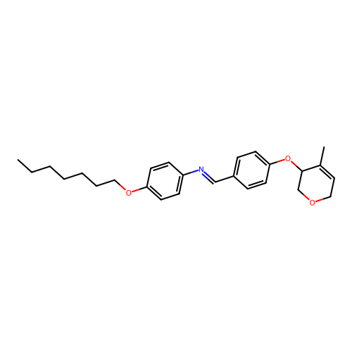 N-(4-heptoxyphenyl)-1-[4-[(4-methyl-3,6-dihydro-2H-pyran-3-yl)oxy]phenyl]methanimine structure