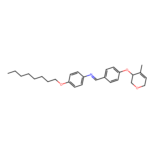 1-[4-[(4-methyl-3,6-dihydro-2H-pyran-3-yl)oxy]phenyl]-N-(4-octoxyphenyl)methanimine structure