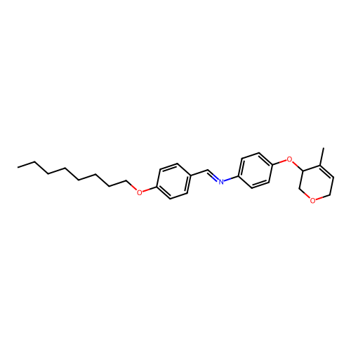 N-[4-[(4-methyl-3,6-dihydro-2H-pyran-3-yl)oxy]phenyl]-1-(4-octoxyphenyl)methanimine structure