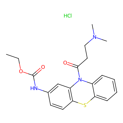 ethyl (10-(3-(dimethylamino)propanoyl)-10H-phenothiazin-2-yl)carbamate hydrochloride structure