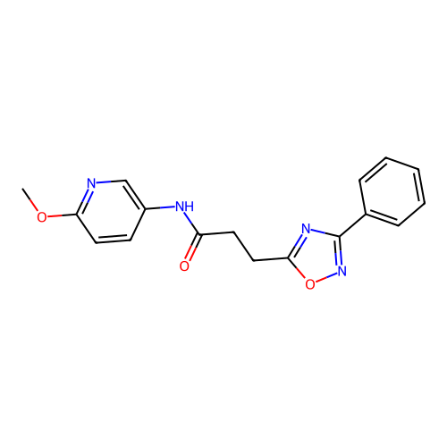 N-(6-methoxypyridin-3-yl)-3-(3-phenyl-1,2,4-oxadiazol-5-yl)propanamide structure