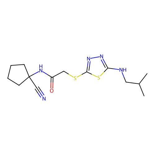 N-(1-cyanocyclopentyl)-2-({5-[(2-methylpropyl)amino]-1,3,4-thiadiazol-2-yl}sulfanyl)acetamide structure