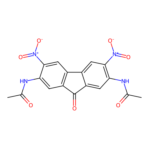 N-(7-acetamido-3,6-dinitro-9-oxo-fluoren-2-yl)acetamide structure