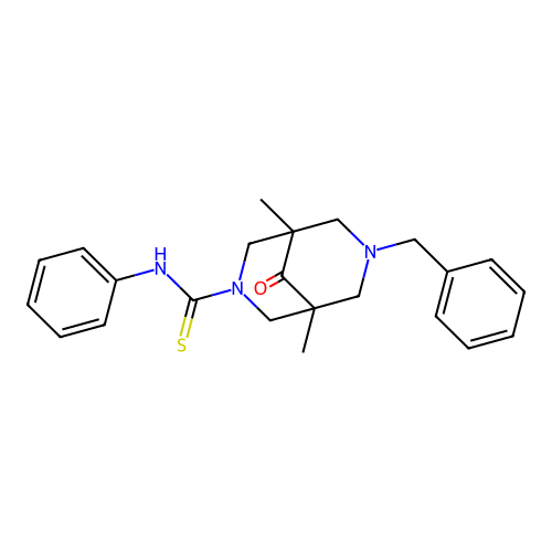 7-benzyl-1,5-dimethyl-9-oxo-N-phenyl-3,7-diazabicyclo[3.3.1]nonane-3-carbothioamide structure